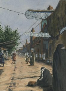 Aquarellskizze
aus Meschhed
(Persien) von
Oskar von
Niedermayer,
3. August 1913,
© Bayerisches
Armeemuseum